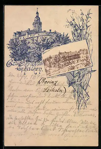 Vorläufer-Lithographie Pansfelde, 1895, Burg Falkenstein, Gasthaus