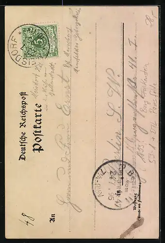 Vorläufer-Lithographie Pansfelde, 1895, Burg Falkenstein, Gasthaus