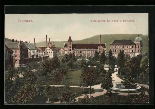 AK Tuttlingen, Stadtgarten mit Turn- und Festhalle