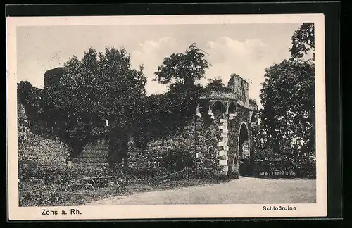 AK Zons am Rhein, an der Schlossruine