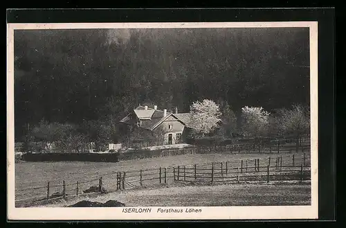 AK Iserlohn im Sauerland, Blick über die Wiesen zum Forsthaus Löhen