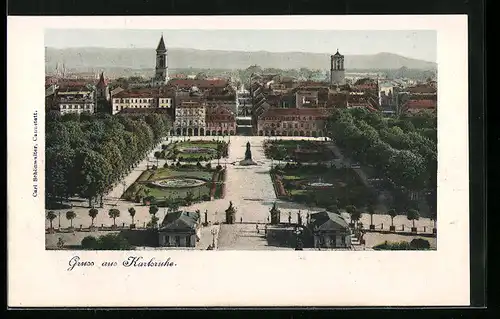AK Karlsruhe, Blick über den Schlosspark auf die Stadt