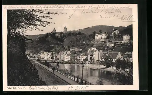 AK Altena i. W., Blick von der Promenade über die Brücke auf die Stadt