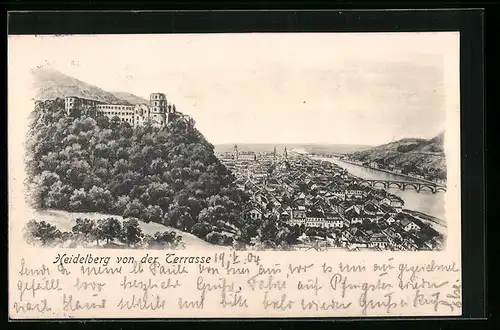 Künstler-AK Heidelberg, Blick auf die Schlossruine und die Stadt am Neckar