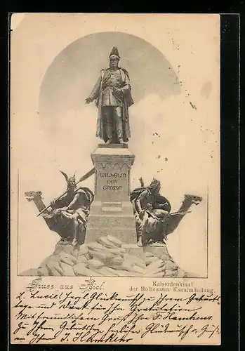 AK Kiel-Holtenau, das Kaiserdenkmal an der Kanalmündung