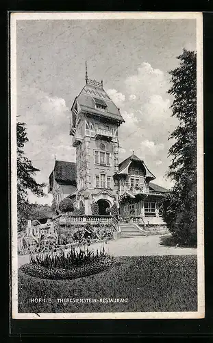 AK Hof i. B., Grünanlagen am Theresienstein-Restaurant