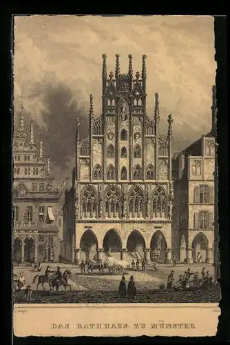 Künstler-AK Münster i. W., Reiter vor dem Rathaus