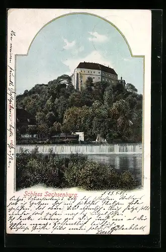 Lithographie Frankenberg i. Sa., Blick hinauf zum Schloss Sachsenburg
