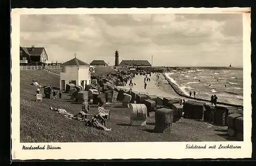 AK Nordseebad Büsum, Südstrand mit Leuchtturm