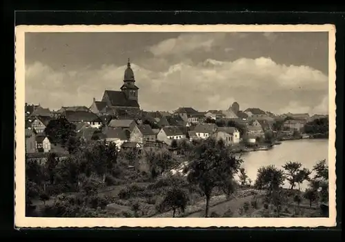 AK Waren-Müritz, Ortsansicht mit Kirche vom Stüde aus