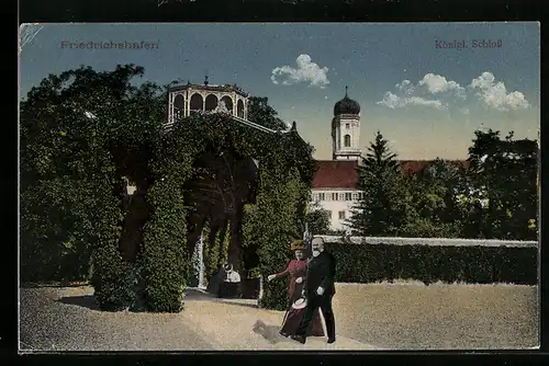 AK Friedrichshafen, im Park des Königlichen Schloss mit dem Badischen Königspaar