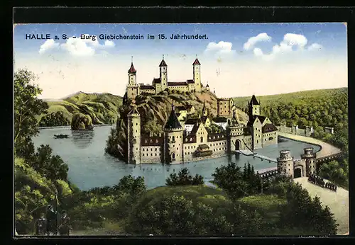 AK Halle a. S., Blick auf die Burg Giebichenstein im 15. Jahrhundert