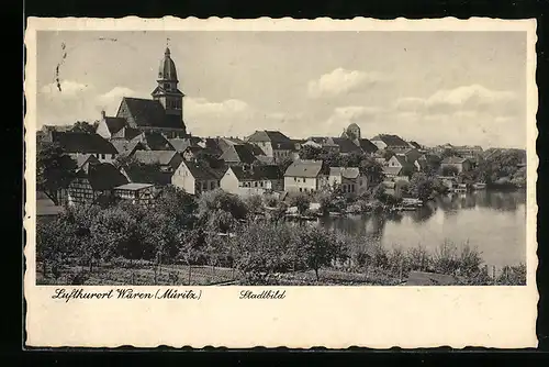 AK Waren a. Müritz, Ortstotale mit der Kirche