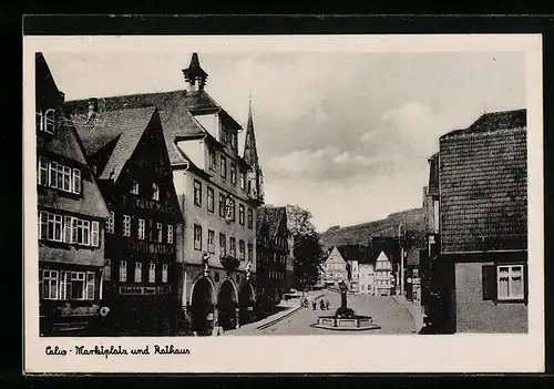AK Calw, Rathaus und Brunnen auf dem Marktplatz