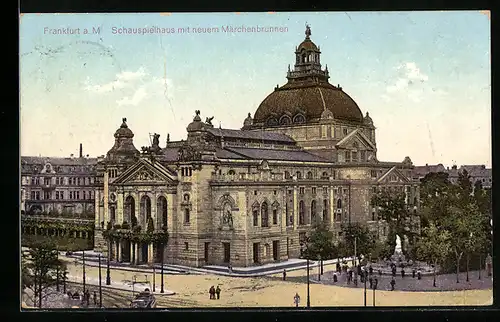 AK Frankfurt am Main, Schauspielhaus mit neuem Märchenbrunnen