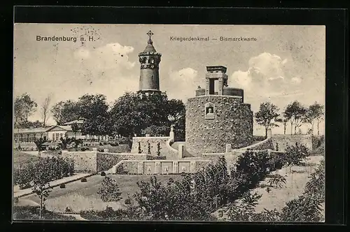 AK Brandenburg a. H., Kriegerdenkmal und Bismarckwarte