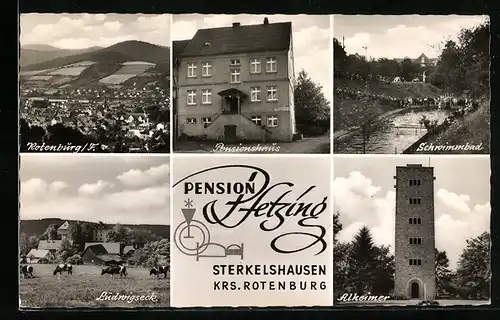 AK Sterkelshausen bei Rotenburg, Generalansicht, Ludwigseck, Schwimmbad, Alheimer, Pension Hetzing
