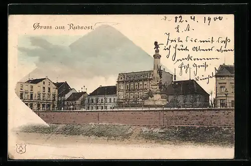 AK Ruhrort, Monument an der Mauer