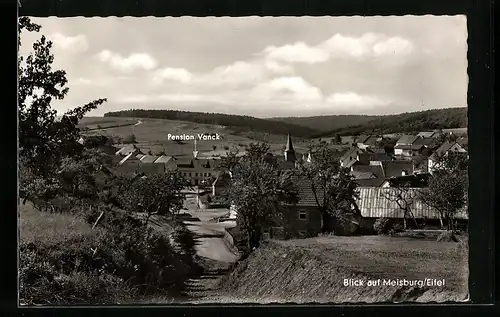 AK Meisburg a. Eifel, Ortsansicht mit Kirche und Pension Vanck