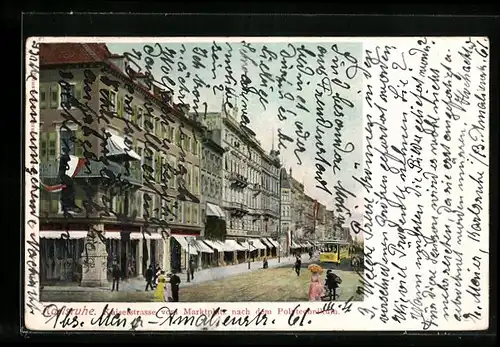 AK Karlsruhe i. B., Kaiserstrasse vom Marktplatz nach dem Polytechnikum