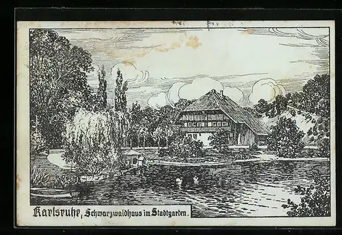 Künstler-AK Karlsruhe i. B., das Schwarzwaldhaus im Stadtgarten