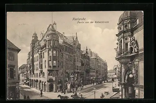 AK Karlsruhe i. B., Partie aus der Kaiserstrasse