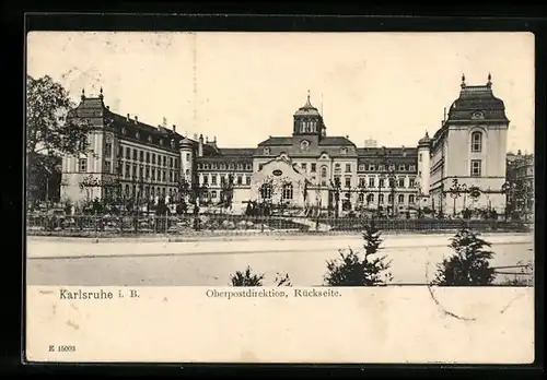 AK Karlsruhe i. B., Rückseite der Oberpostdirektion