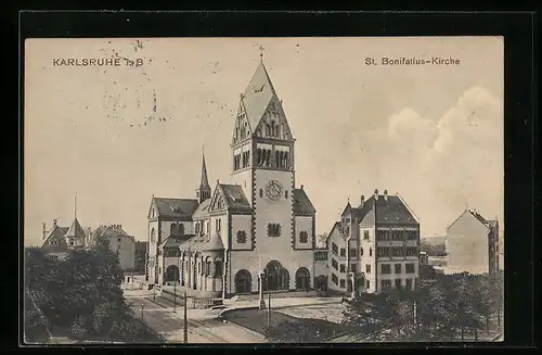 AK Karlsruhe i. B., an der St. Bonifatius-Kirche