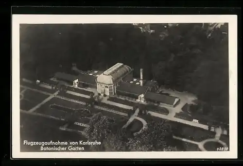 AK Karlsruhe i. B., Blick auf den Botanischen Garten vom Flugzeug aus