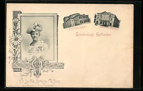 AK Karlsruhe i. B., Grossherzogliches Hoftheater, Fr. Sofie Brehm-Fritsch als Norina in Dun Pasquale