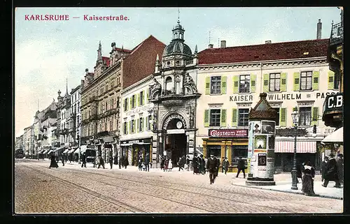 AK Karlsruhe i. B., Kaiser Wilhelm Passage in der Kaiserstrasse