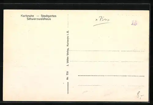 AK Karlsruhe i. B., das Schwarzwaldhaus im Stadtgarten