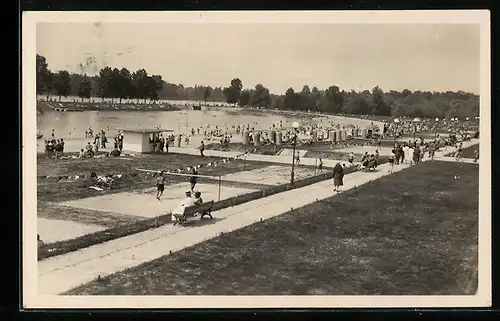 AK Karlsruhe, Gäste im Rheinstrandbad Rappenwört