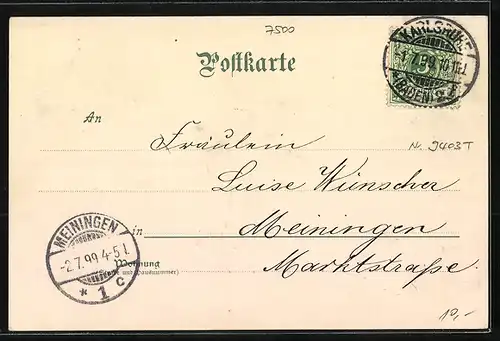 AK Karlsruhe i. B., Festhalle mit See