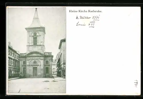 AK Karlsruhe i. B., vor der kleinen Kirche