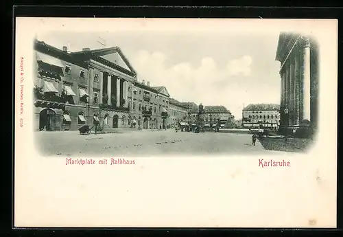 AK Karlsruhe i. B., Marktplatz mit dem Rathaus