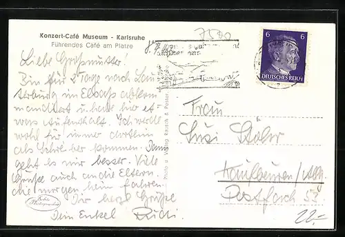 AK Karlsruhe i. B., Konzert-Cafe Museum, im Gastraum