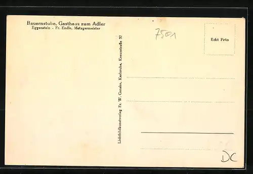 AK Karlsruhe i. B., Bauernstube im Gasthaus zum Adler