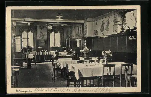 AK Karlsruhe i. B., Gastraum im Restaurant Palmengarten