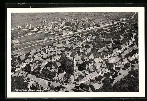 AK Karlsruhe-Knielingen, Fliegeraufnahme der Stadt