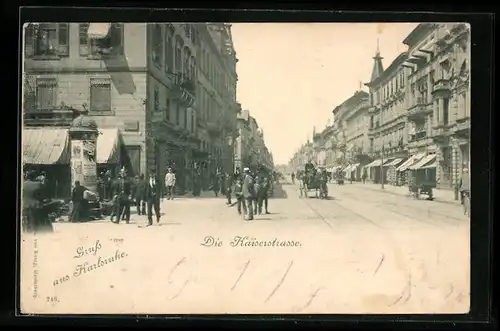 AK Karlsruhe i. B., Kutschen in der Kaiserstrasse