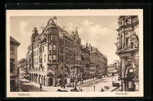 AK Karlsruhe i. B., Pferdekutsche in der Kaiserstrasse