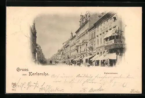 AK Karlsruhe i. B., Blick in die Kaiserstrasse