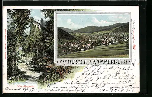AK Manebach, Ortsansicht mit Kammerberg, Schwalbenstein
