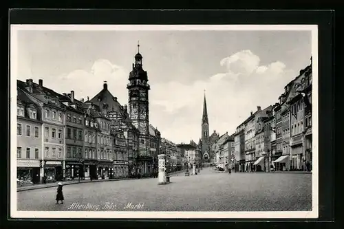 AK Altenburg /Thür., Markt mit Rathaus, Litfasssäule