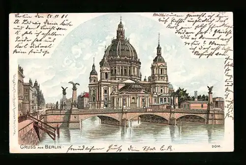Lithographie Berlin, Blick auf den Dom