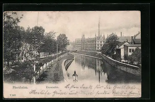 AK Pforzheim, Enzstaden mit Brücke