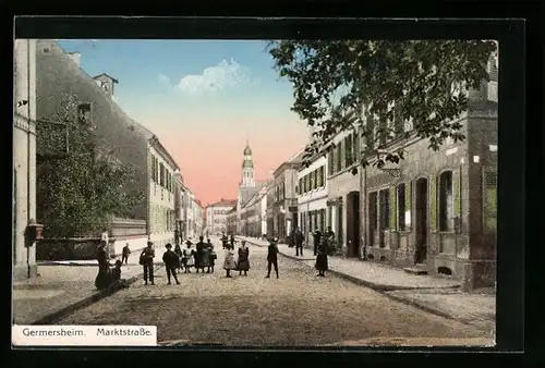 AK Germersheim, Marktstrasse mit Kirche