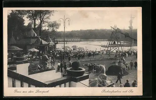 AK Berlin-Halensee, Lunapark - Parkaufnahme mit See