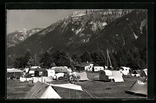 AK Bönigen-Interlaken, Wohnwagen auf dem Campingplatz am Brienzersee